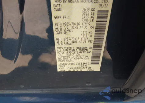 2017 Nissan Frontier Sv from USA, damaged, VIN 1N6AD0EV3HN758942